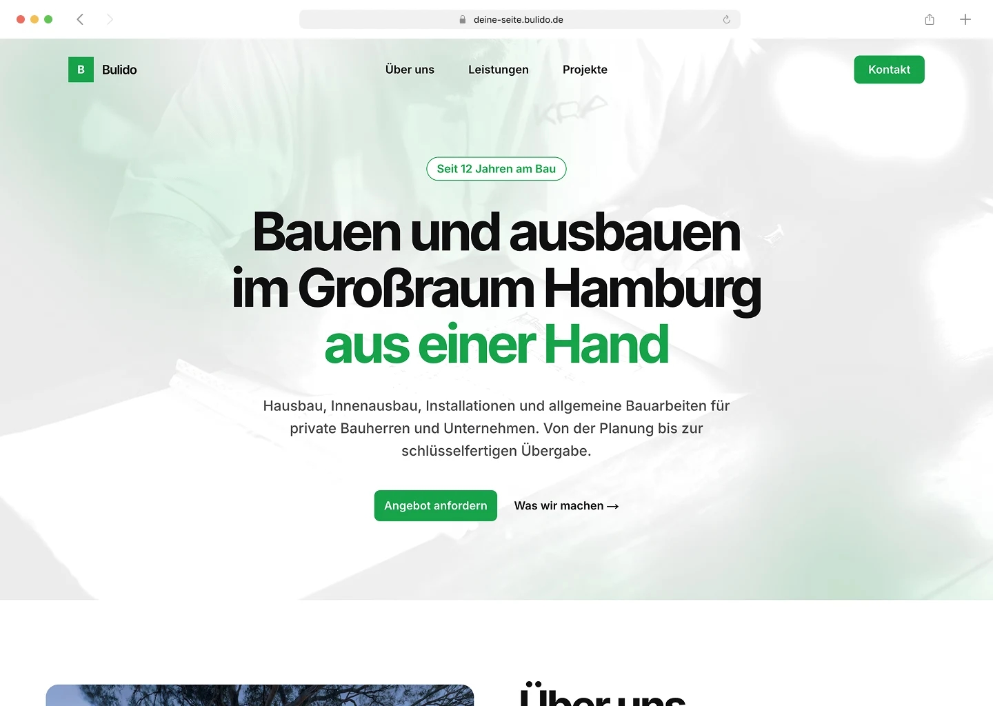 Eine in Bulido erstellte Firmenwebsite