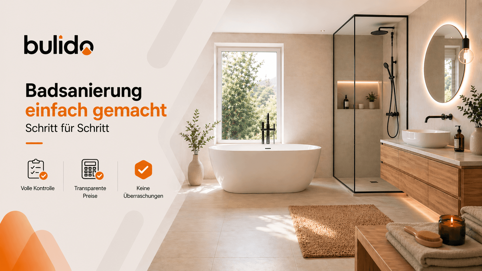 Modernes Badezimmer mit hellen Fliesen und freistehender Badewanne